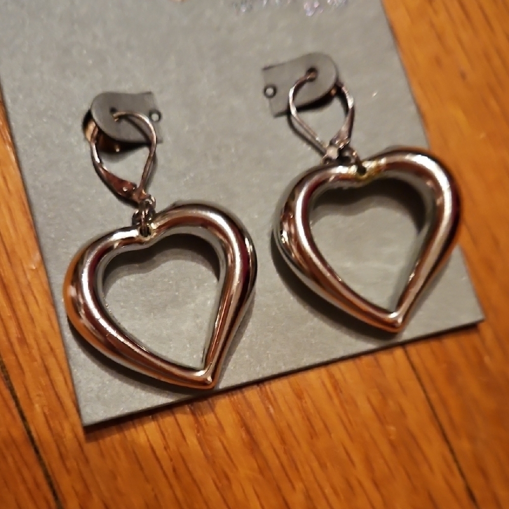 Silver Tone Heart Hoop Earrings, Nickel Free, NWT